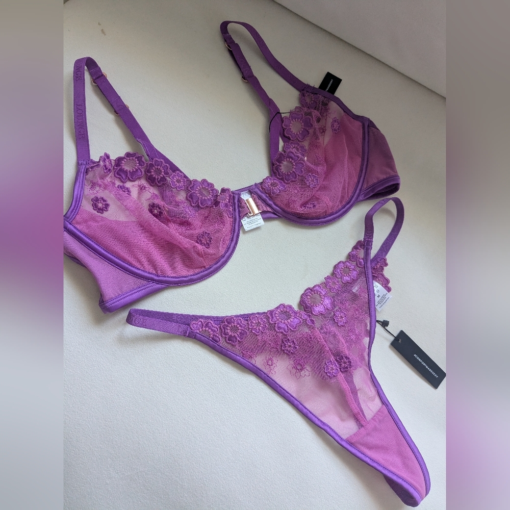 Lounge Roxanne Purple Lace Bra and Panty Set